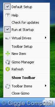 System tray menu