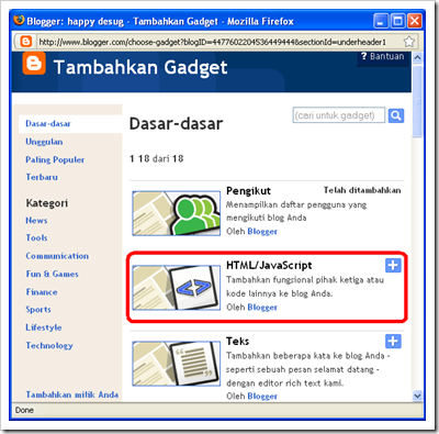 tambah gadget HTML/javascript