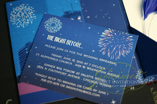 Some guests will also receive this fireworks rehearsal dinner invitation