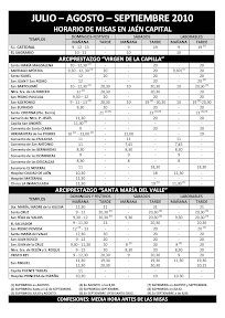 Horario de Misas en la ciudad de Ja&eacute;n