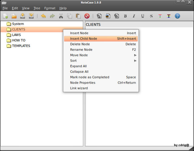 NoteCase - insert child node