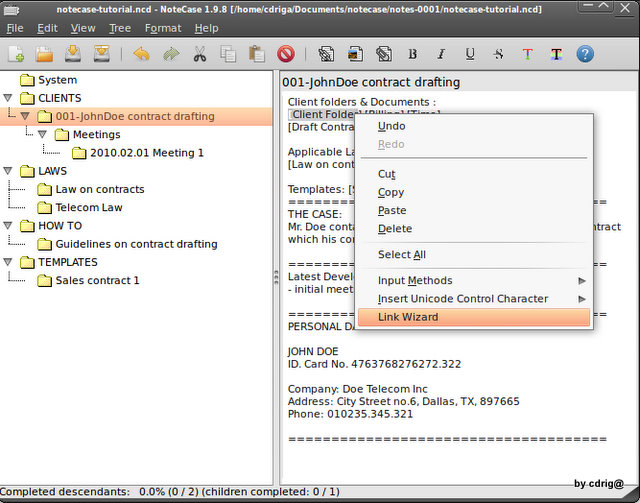 NoteCase - linking
