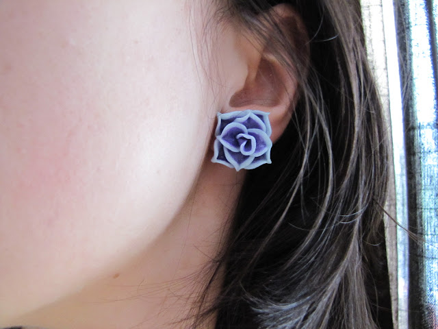 Cercei surub handmade trandafir dalie colorati