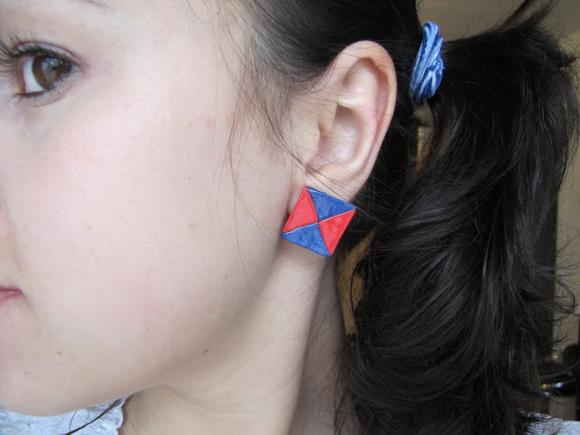 Cercei handmade patrate bicolore