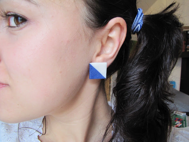 Cercei handmade patrate bicolore