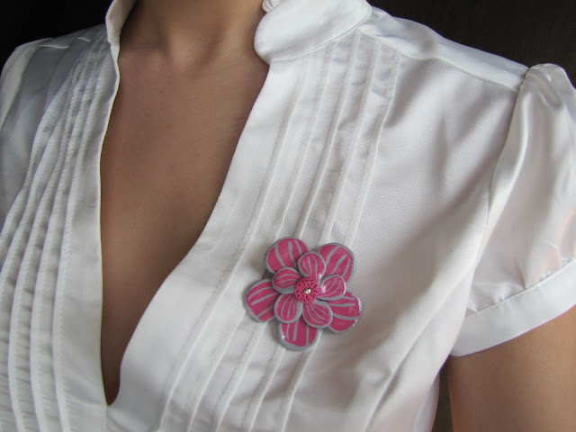 Brosa Handmade Fimo, dalie roz
