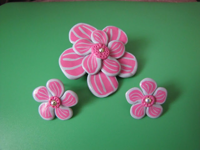 Brosa Handmade Fimo, dalie roz