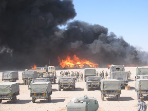Five chow tents burned to the ground.