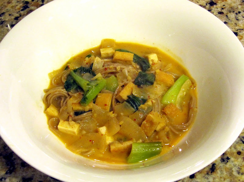 thai red curry soup with tofu and bok choy