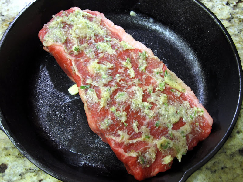 new york strip steak with rosemary butter