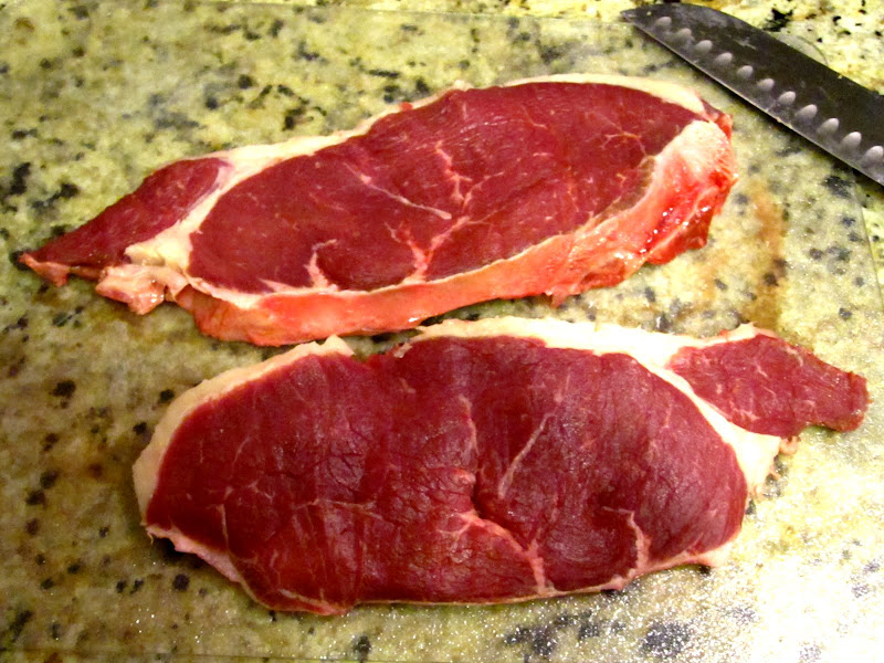 top sirloin steak cut in half