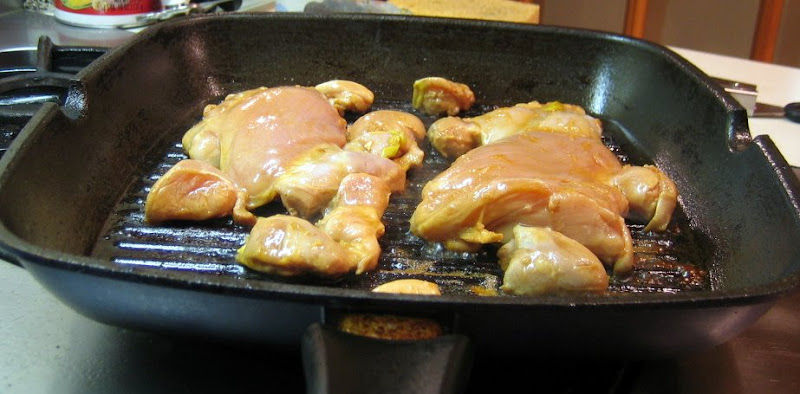 orange soy chicken on grill pan