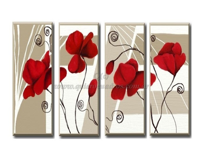 Cuadros decorativos Poliptico flores rojas