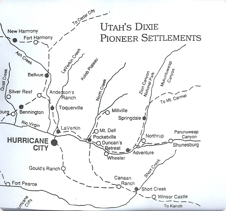 Early Settement Map of Southern Utah