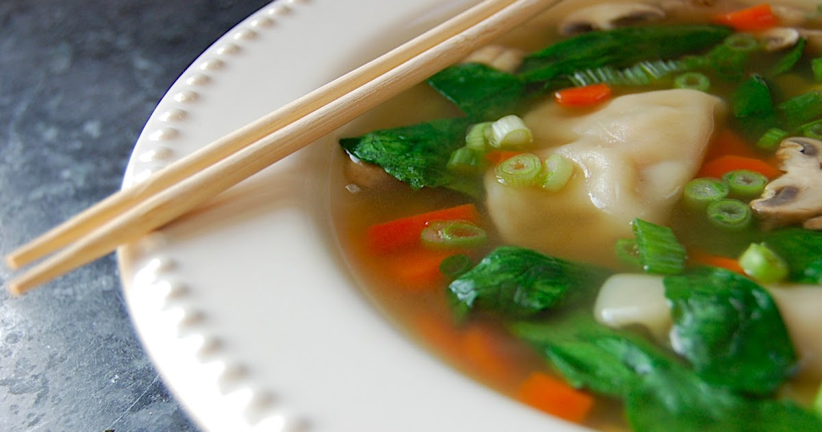 Savory Spicy Sweet Asian Dumpling Soup with Shitakes and Edamame