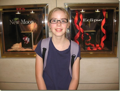Laura all happy after seeing a Twilight display at a bookstore