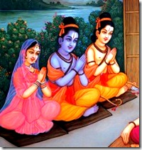 Sita, Rama, and Lakshmana visiting a sage