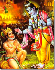 Hanuman surrendering to Lord Rama