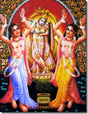 Nimai Nitai worshiping Radha-Krishna