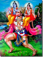 Hanuman carrying Rama and Lakshmana