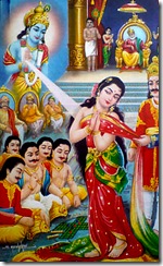 Krishna protecting Draupadi