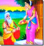 Sita greeting Ravana in the guise of a brahmana
