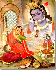 Mirabai worshiping Krishna