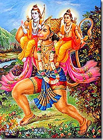 Hanuman carrying Lakshmana and Rama