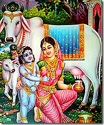 Mother Yashoda with Krishna and cows