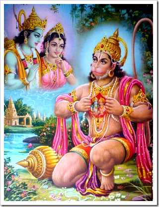 Hanuman worshiping Sita and Devi