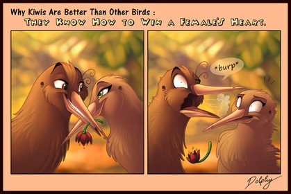 First thing’s first, Kiwis are the absolute cutest birds I’ve ever seen! Looking for pics for the review, I found this one. Visit Dolphy to see all the rest of her beautiful work, plus lots of cute kiwis! ^-^