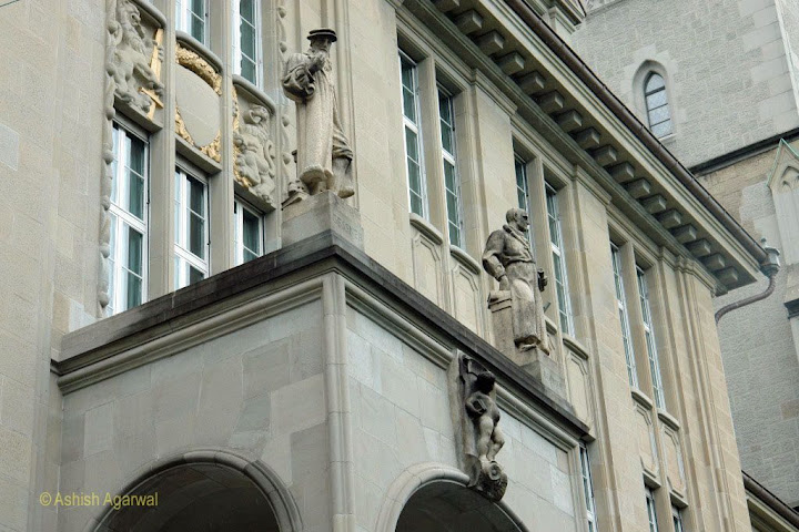 The exterior architecture of a building in Zurich, Switzerland