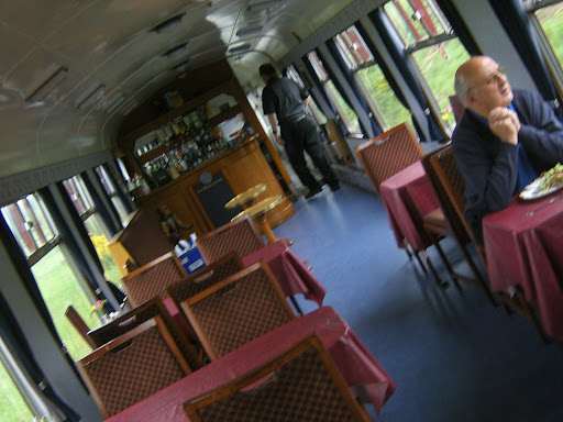 Scotland - The bar coach in the train passing through the Scottish countryside