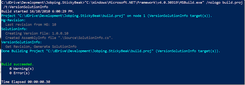 Output from VersionSolutionInfo Output from VersionSolutionInfo