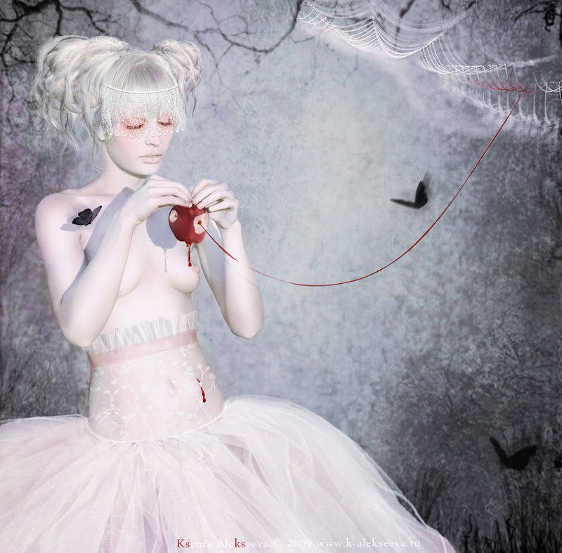 White girl with bleeding apple