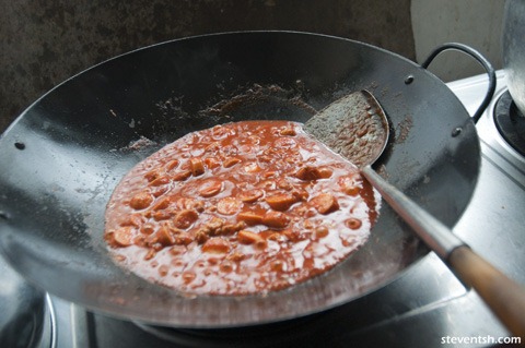 cooked red pasta with sausages cooked red pasta with sausages