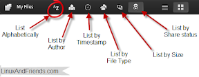 Different modes for sorting files in Acrobat.com You can sort files using 6 different criteria.