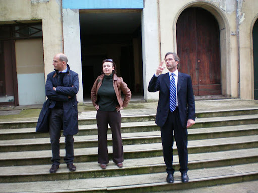 a group of people standing on steps