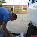Darren sorting out donated supplies to take to the surgery area of the hospital.