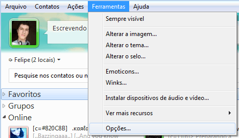 Windows Live Messenger 2011 - Ferramentas, Opções Windows Live Messenger 2011 - Ferramentas, Opções