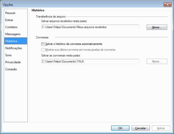 Windows Live Messenger 2011 - Opções, Histórico Windows Live Messenger 2011 - Opções, Histórico