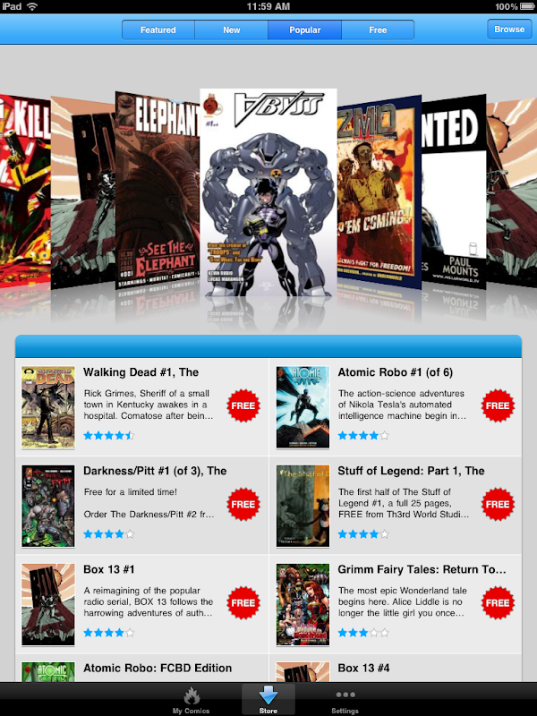 Comics by comiXology Popular Comics screen for iPad