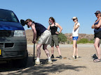Now its time to pump the tyres again, we had to deflate them to be able to drive in the tick sand of the Huab riverbed.