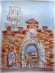 Pisa, Italy 9inx12in image in 10inx14in matte Original watercolor on 300g Fabriano Cold Pressed paper