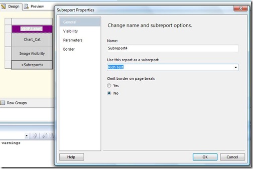 Subreport properties