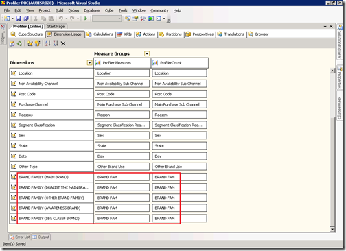 Dimension Usage tab
