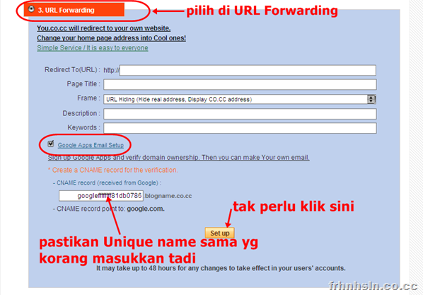 check balik di URL Forwarding