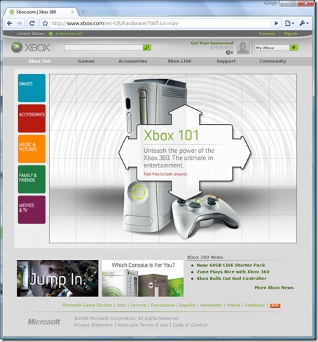 Xbox Home page