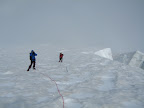 On the upper glacier things start opening up a bit. Weather would clear for a minute, then more clouds would roll back in. Having a GPS was pretty crucial.