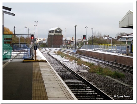 Grimsby signal box, closed and boarded up.